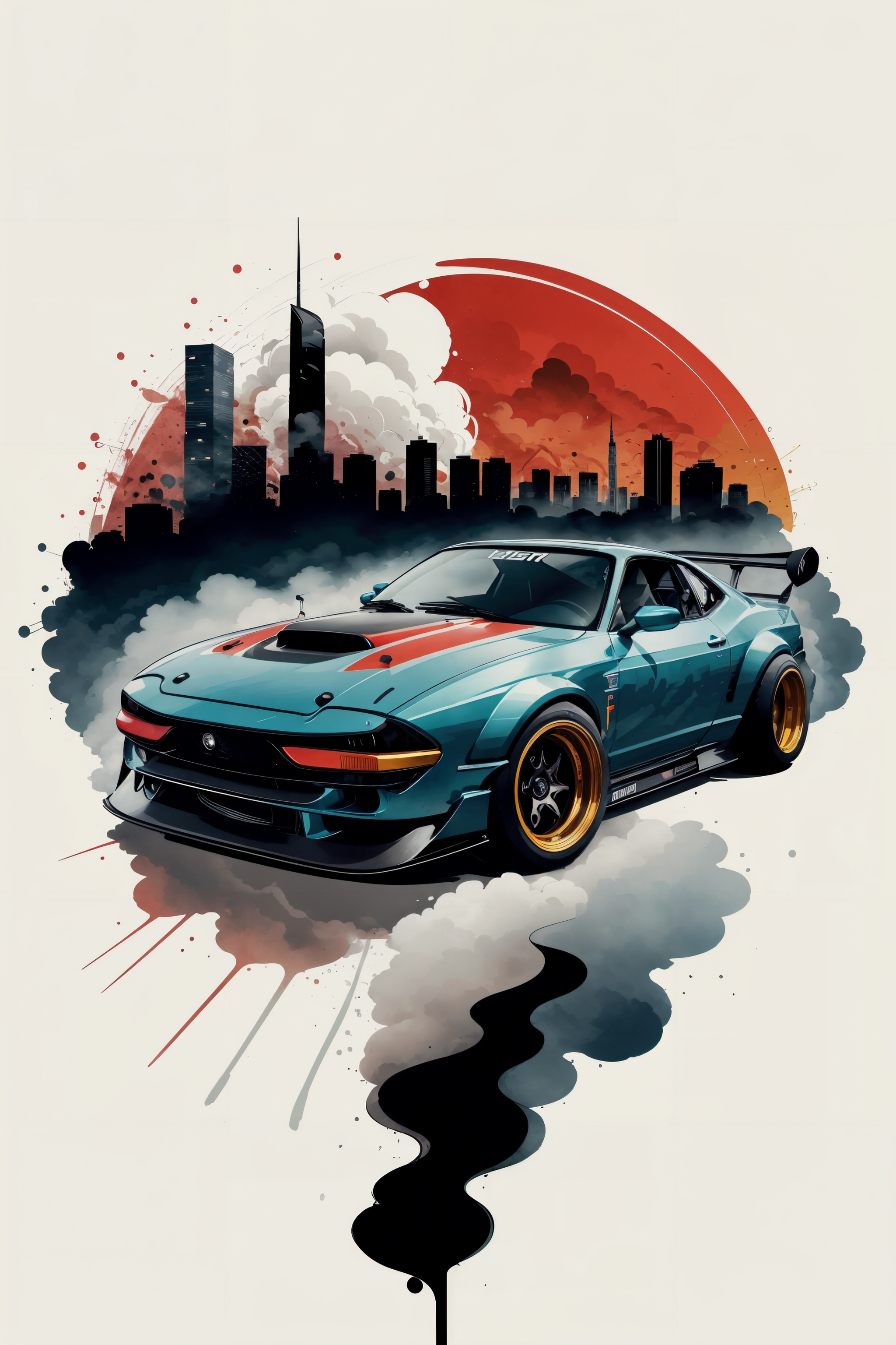01509-3532079269-Vector illustration, scenery, ink, pop art, circle, sketch, cardrifting, smoke, burn, 1 car,  tuned JDM car, wide fenders, big r.png
